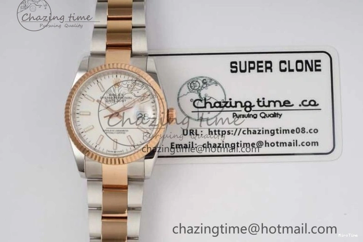 MiroTime 0508 Seasonal DateJust 36mm SS RG DIWF 1:1 Best Edition 904L Steel White Stick Dial on Jubilee Oyster SA 2306